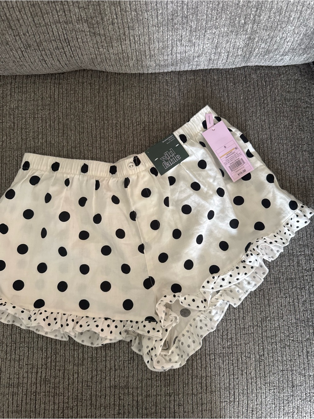 White and Black Polka Dot Ruffle Women’s Shorts